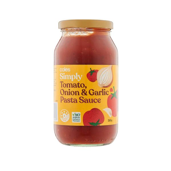 Coles Simply Tomato Onion & Garlic Pasta Sauce 510g product image