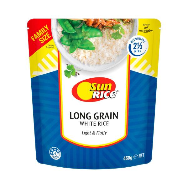 Sunrice Microwave Long Grain Rice Pouch 450g