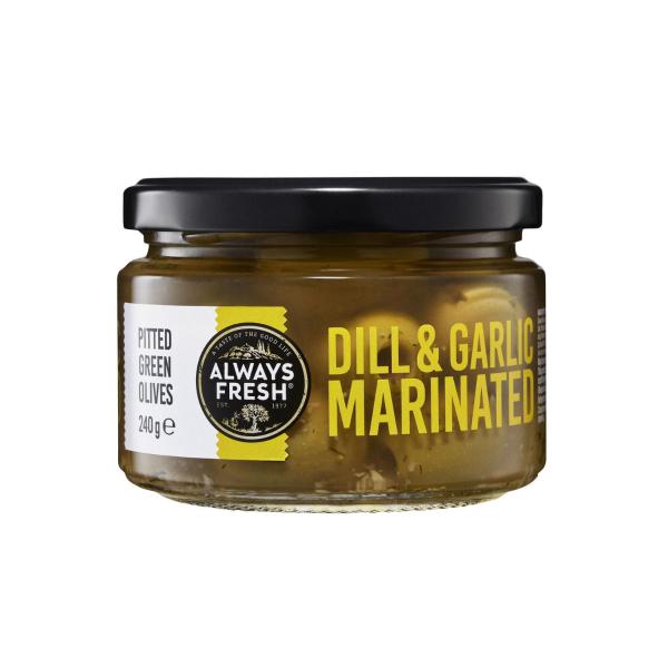Deli Style Pitted Green Olives With Dill And Garlic