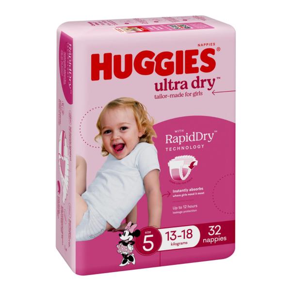 Ultra Dry Nappies Girls Size 5 (13-18kg)