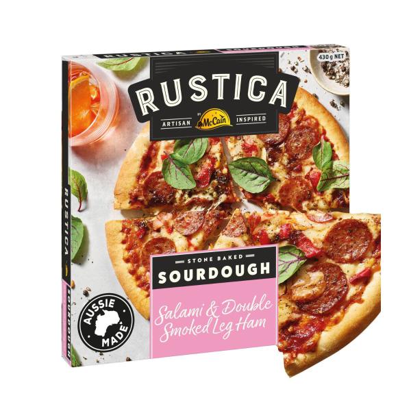 McCain Rustica Sourdough Salami & Leg Ham Pizza 430g product image