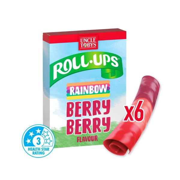 Uncle Tobys Roll-ups Rainbow Berry Lunchbox Snacks Made With Real Fruit 94g