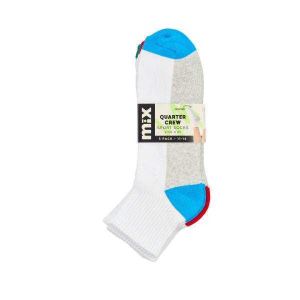 Mens Mix Qtr Crew Sport 3 pack