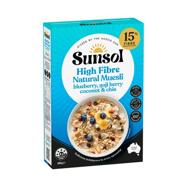 Sunsol Natural Muesli Blueberry Goji Berries Coconut & Chia 500g product image