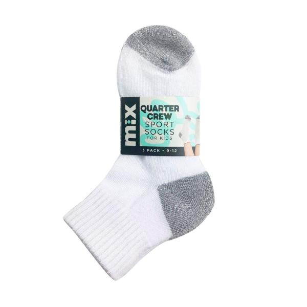 Kids Qtr Crew Sport Socks White 13-3