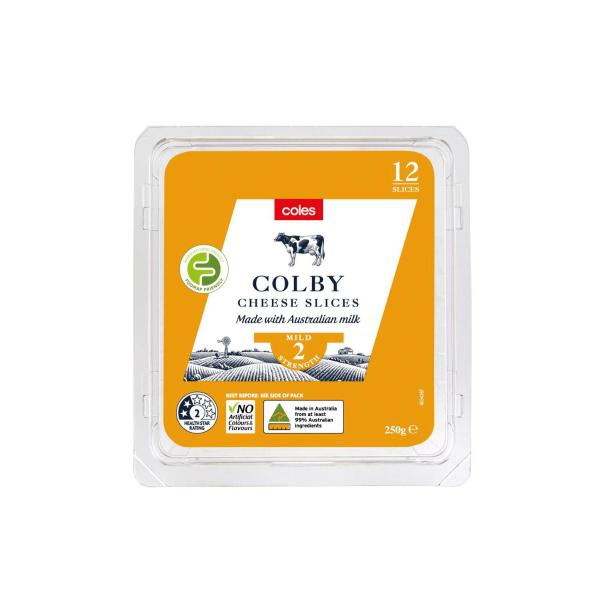 Coles Dairy Colby Cheese Slices 12 Pack 250g product image