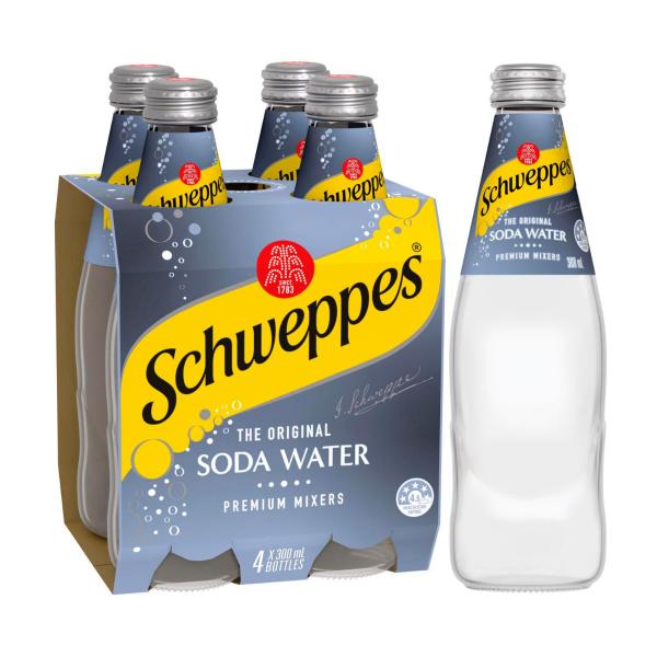 Schweppes Soda Water Bottle Classic Mixers Glass Multipack 300ml x 4 Pack 4 pack product image