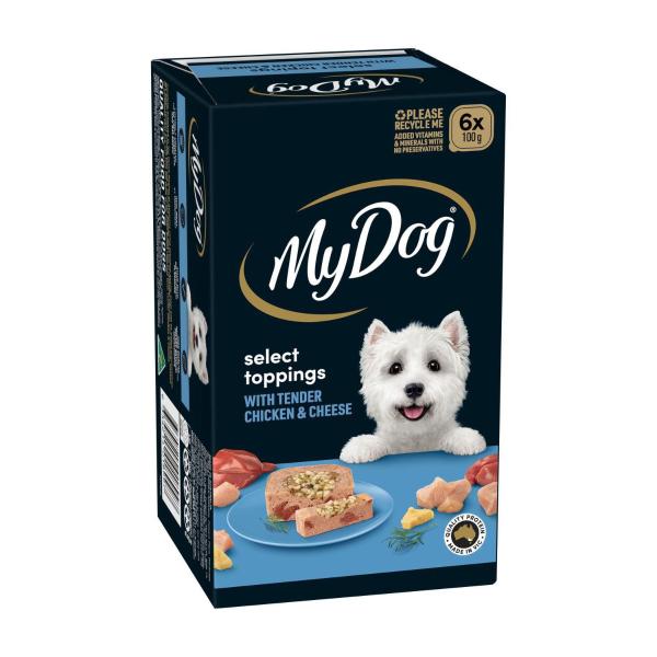 My Dog Adult Wet Dog Food Select Toppings With Tender Chicken & Cheese 6x100G Trays 6 pack product image