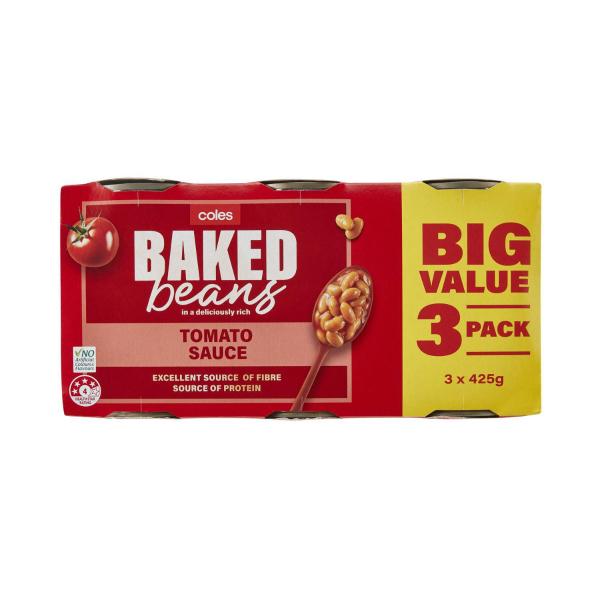 Coles Baked Beans In Tomato Sauce 3 Pack 425g product image