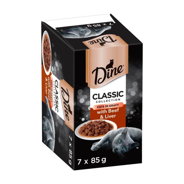 Dine Classic Collection Adult Wet Cat Food Cuts in Gravy with Beef & Liver 7x85g Trays 7 pack product image