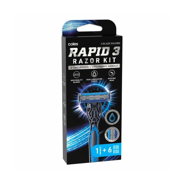 Rapid 3 Razor Kit Handle + 6 Refill Blades
