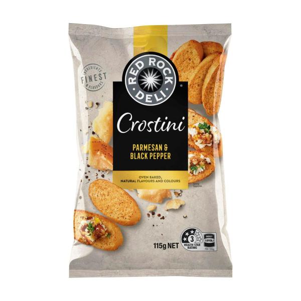 Red Rock Deli Crostini Crackers Parmersan & Black Pepper | 115g – Coles
