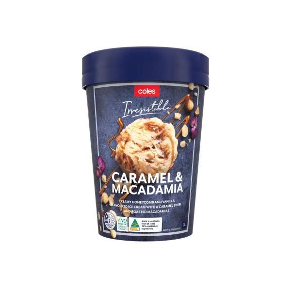 Coles Honey Caramel & Macadamia Ice Cream Tub 1L product image