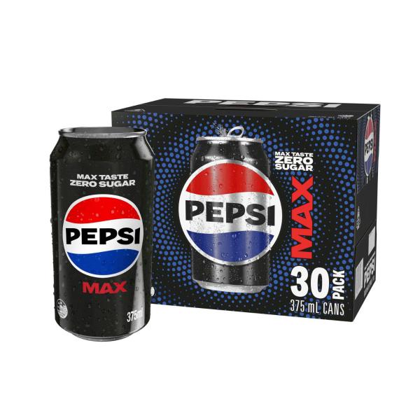 Pepsi Max No Sugar Cola Soft Drink Cans Multipack 375ml x 30 Pack 30 pack