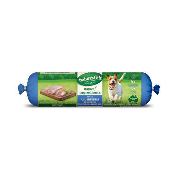 Adult Chilled Fresh Dog Food Roll With Chicken Vegetables & Brown Rice