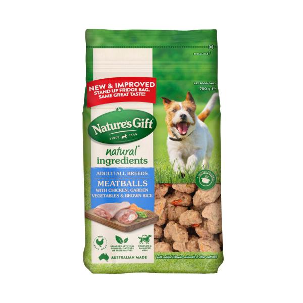 Nature's Gift Adult Chilled Fresh Dog Food Meatballs With Chicken Brown Rice & Garden Veg 700g product image