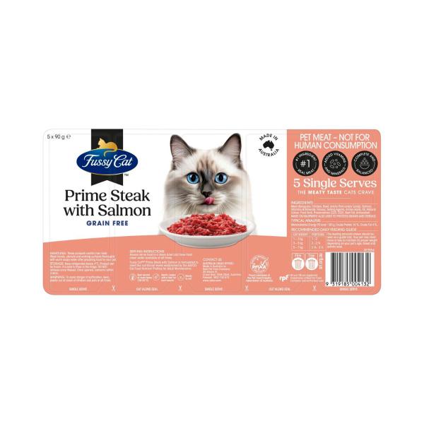 Grain Free Adult Chilled Fresh Cat Food Prime Steak Mince With Salmon