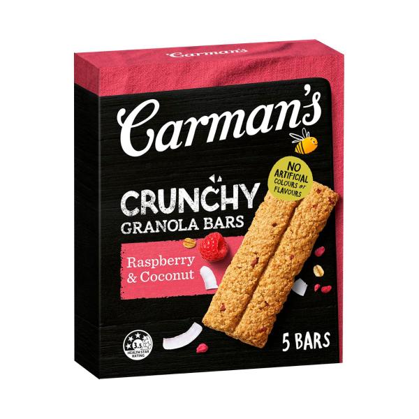 Carman's Crunchy Granola Bar Raspberry & Coconut 5 Pack 150g product image