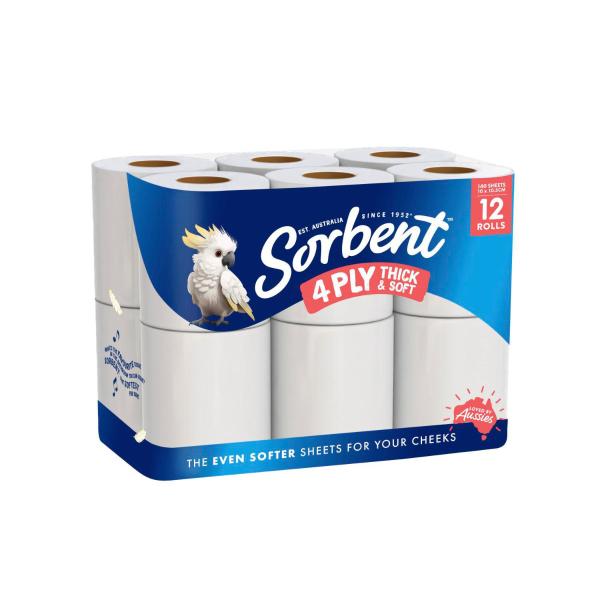 Sorbent 4 Ply Thick & Soft Toilet Paper 12 Pack product image