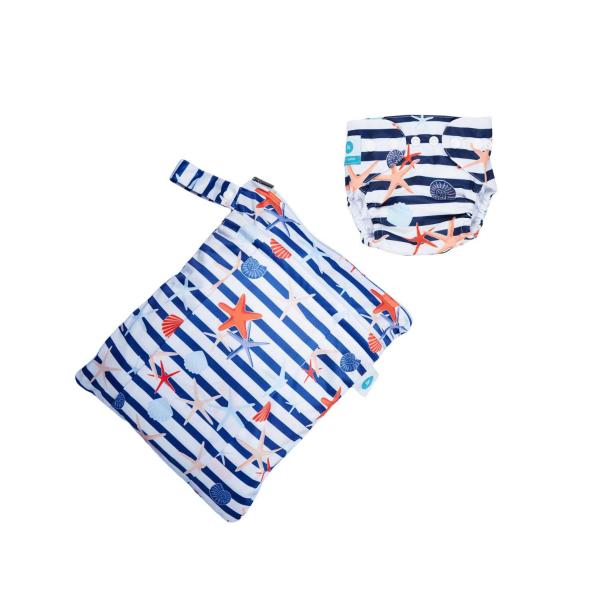 Premium Double Pocket Wetbag & Large Reusable Swim Nappy Rock Pool