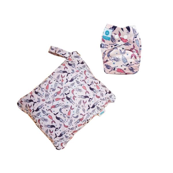 Premium Double Pocket Wetbag And Large Reusable Swim Nappy Mermaid Wish
