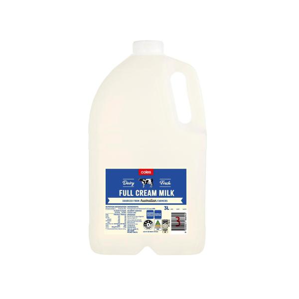Coles Full Cream Milk 3L