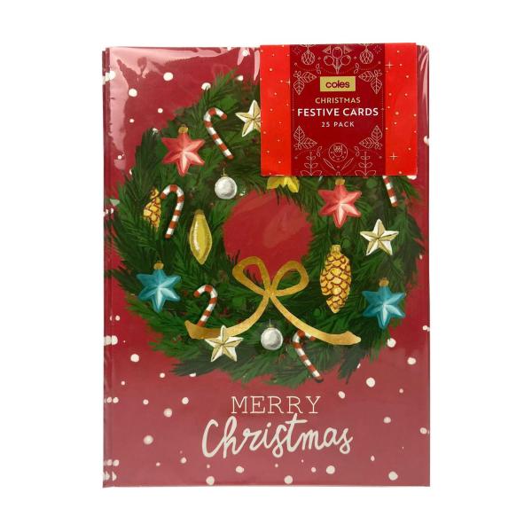 Buy COLES CHRISTMAS FESTIVE CARDS 25pk ASRTD