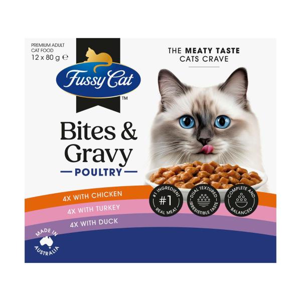Fussy Cat Grain Free Twice As Tasty Bites & Gravy Poultry Wet Cat Food 12x80g 12 pack product image