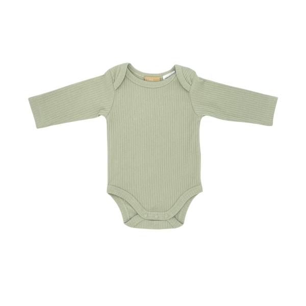 Long Sleeve Ribbed Romper - Soft Sage - 0-3 Months