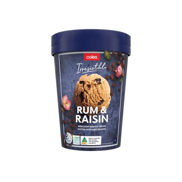 Coles Irresistible Rum & Raisin Ice Cream Tub 1L product image