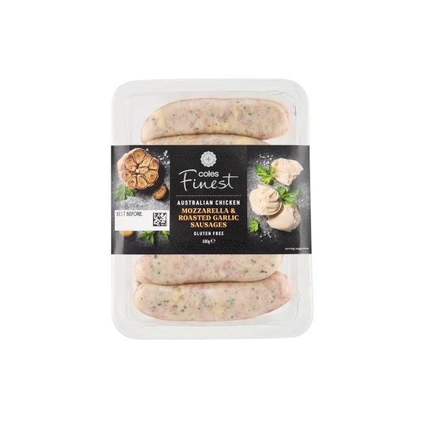 Coles Finest Chicken Mozzarella & Roasted Garlic Sausages 500g product image