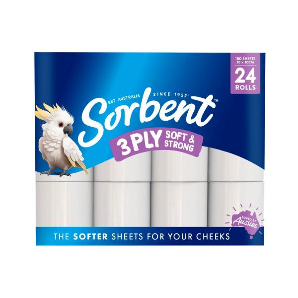 Sorbent 3 Ply Soft & Strong Toilet Paper 24 Pack