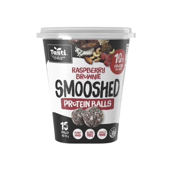 Smooshed Raspberry Brownie Protein Balls