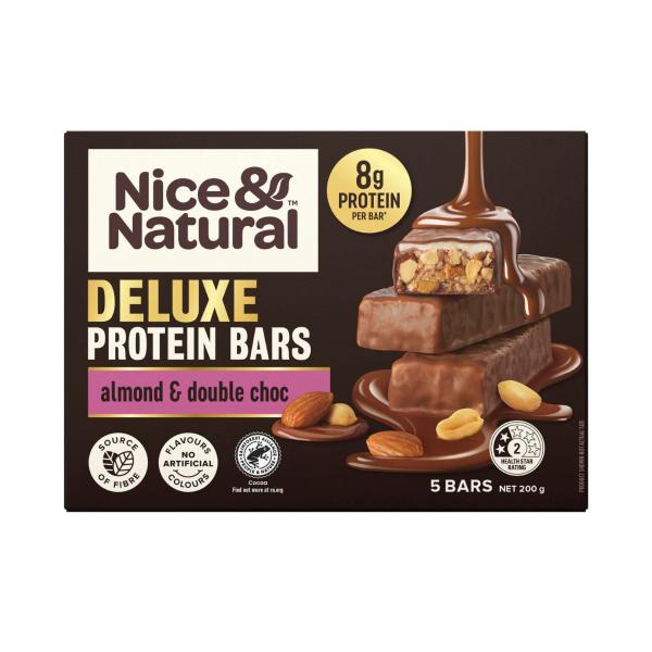 Nice & Natural Deluxe Protein Bars Almond & Double Choc Multipack Snacks 5 Pack | 200g – Coles