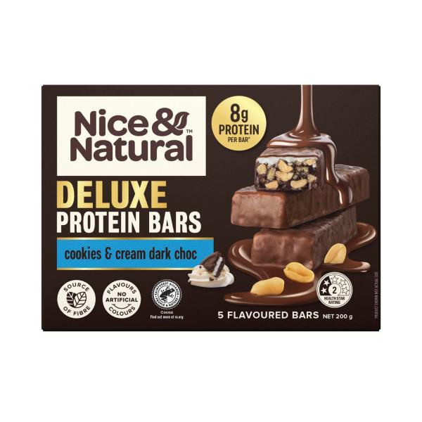 Buy Nice & Natural Deluxe Protein Bars Cookies & Cream Dark Choc ...