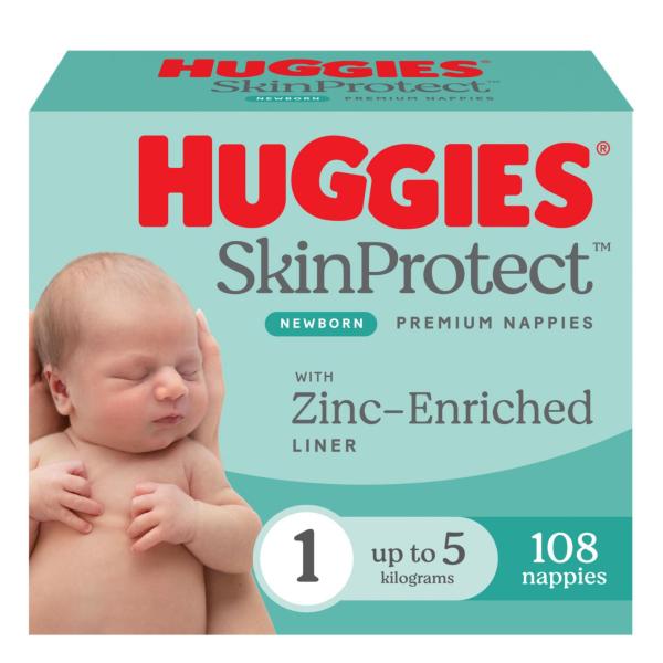 Huggies Skin Protect Newborn Nappies Size 1 108 Pack