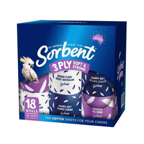 Sorbent 3-ply Soft & Strong Individually Wrapped Toilet Paper 18 Pack product image