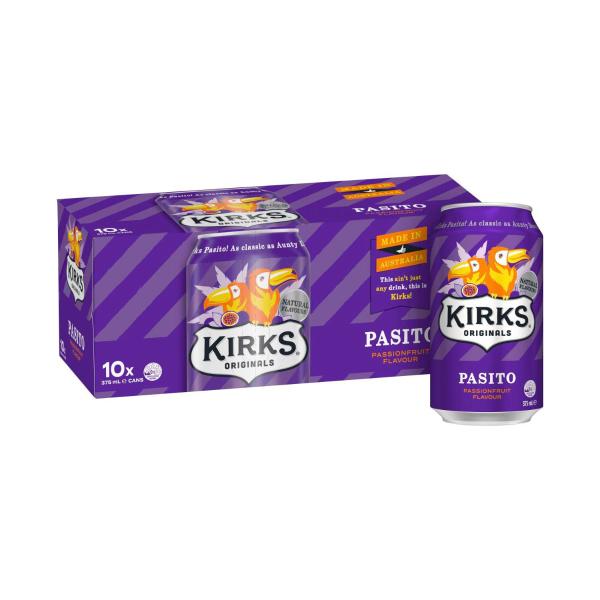 Kirks Pasito Passionfruit Soft Drink 10x375ml 10 Pack