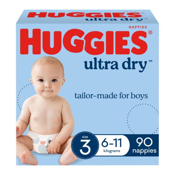 Huggies Ultra Dry Nappies Boys Size 3 (6-11kg) 90 pack