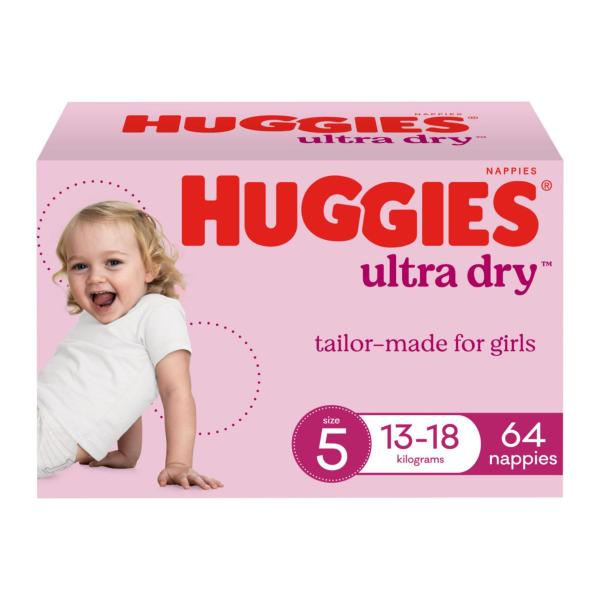 Ultra Dry Nappies Girls Size 5 (13-18kg)
