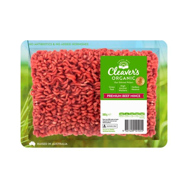 Cleaver's Organic Grass-fed Premium Beef Mince 500g product image