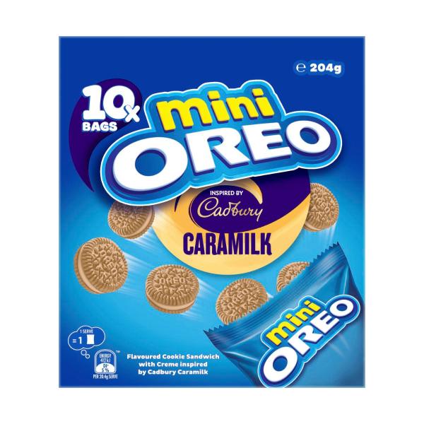 Oreo Mini Sandwich Biscuits Inspired By Cadbury Caramilk Multipack | 204g – Coles