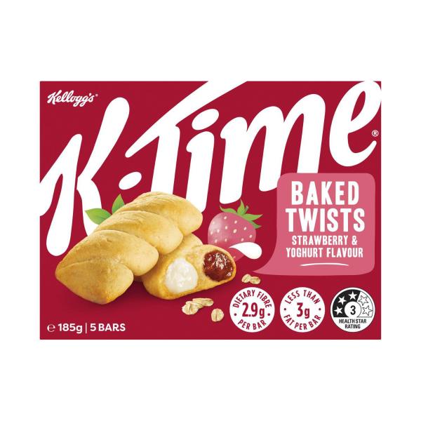 Kellogg's K-time Baked Twists Strawberry & Yoghurt Flavour Filled Snack Bars 5 Pack 185g