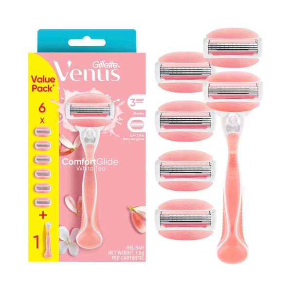 Venus Comfort Glide White Tea Razor Kit With 6 Blades
