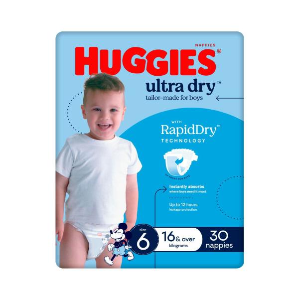Ultra Dry Nappies Boys Size 6 (16kg+)