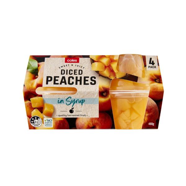 Coles Diced Peaches in Syrup 4 Pack 480g product image