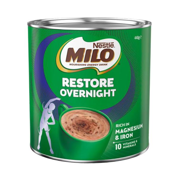 Milo Restore Overnight Chocolate Malt Powder Hot Drink 440g product image